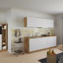 Moderne Küchenzeile Held Möbel, 330 cm, matt weiß und Wotaneiche, ohne E-Geräte.