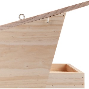 Detailansicht VF-Silo Pultdach XXL Vogelfutterspender aus Holz mit Glasscheibe.