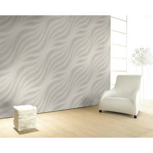 Beige Vliestapete mit Wellenstruktur (Colani Evolution) im Raum.