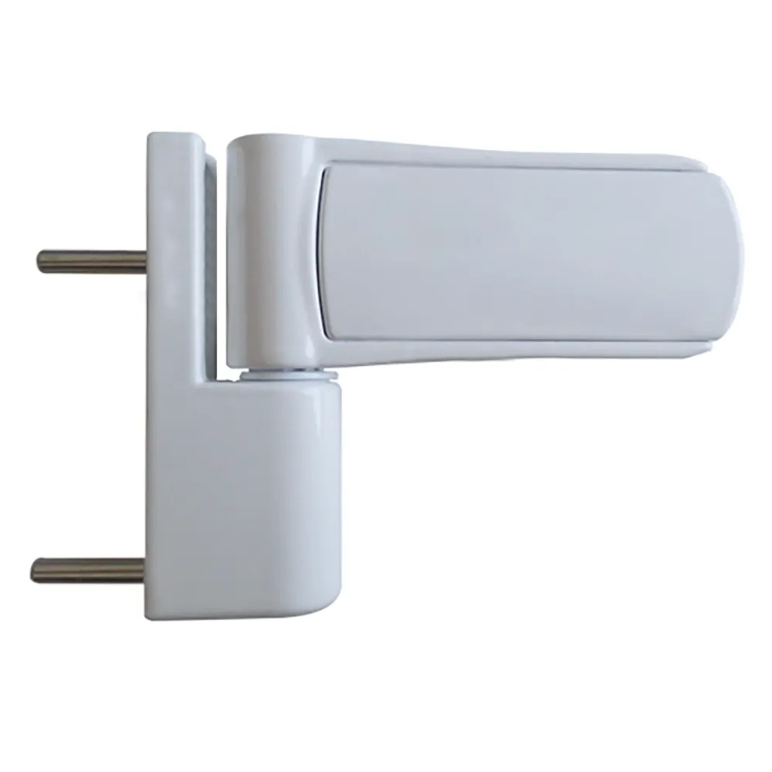 Detailansicht eines weißen 3D-Türbandes für Panto Nebeneingangstüren.