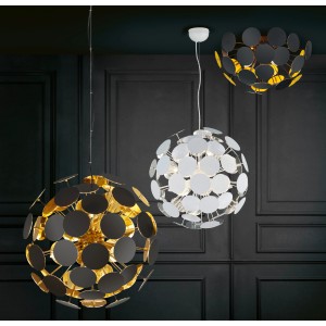 Trio Deckenleuchte Discalgo in Schwarz-Gold und Weiß, modernes Design mit runden Scheiben.