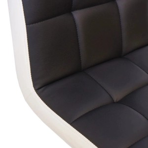 Detailaufnahme: Schwarz-weißer Barhocker aus Kunstleder mit Ziernähten, Teil eines 2er-Sets.