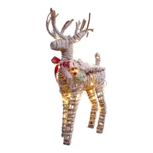 Näve LED Weihnachtsdeko Rentier Natur, geflochten mit Schleife, warmweiße Lichter für Innen.
