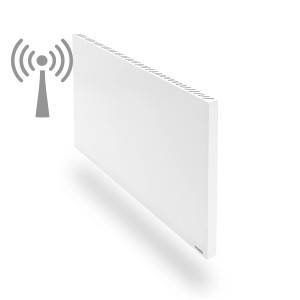 Weiße Vasner Konvi RX Hybrid-Infrarotheizung 1200W mit Funksymbol für elektrische Heizgeräte.