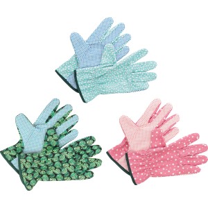 3er-Set Baumwoll-Gartenhandschuhe Gr. 8 mit verschiedenen Mustern.