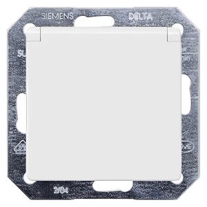 Siemens Steckdose mit Klappdeckel Delta, Titanweiß, Detailansicht.