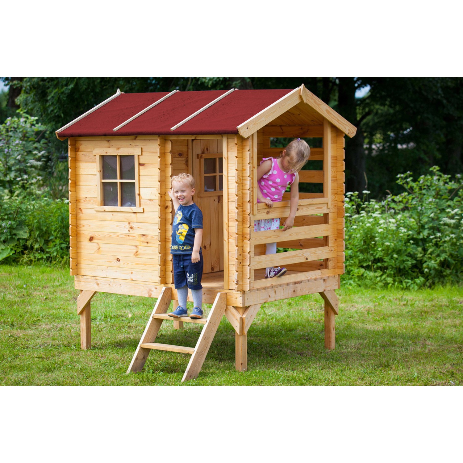 Timbela Kinderspielhaus Holz M501B 1,1 m² auf Stelzen mit Leiter und