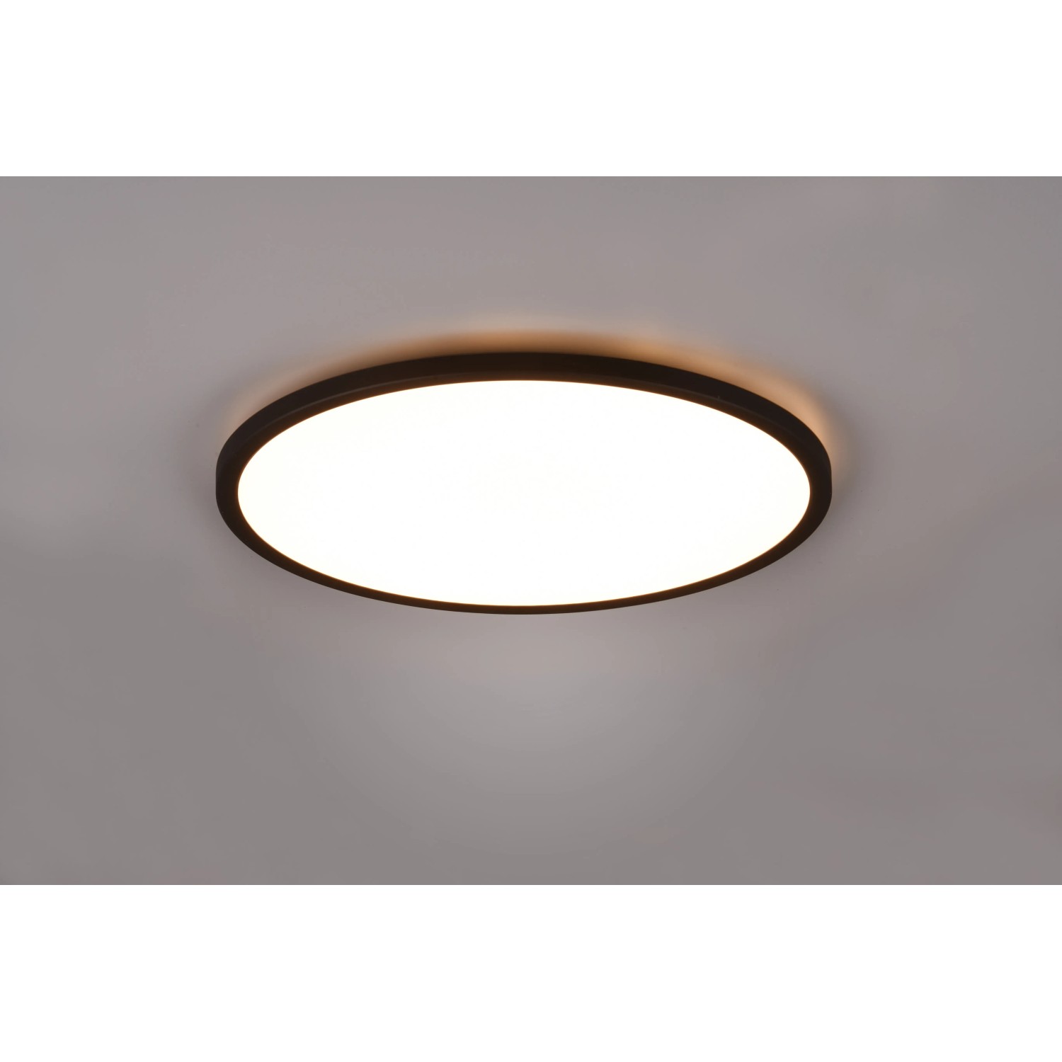 Schwarze, runde Reality LED-Deckenleuchte Aureo, 40 cm Durchmesser, für Wohnräume.