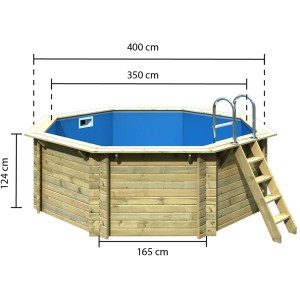 Karibu Holzpool Set A mit Leiter und Skimmer, Maße: 400x350x124 cm.