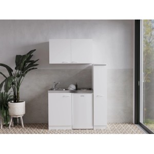Respekta Miniküche MK130WOS, 130 cm, Weiß, mit Spüle, Kochfeld, Kühl- und Gefrierfach.
