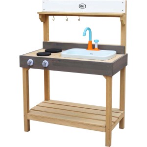 AXI Sand- und Wasser Spielküche Rosa Medium aus Holz mit Spüle, Kochfeld und Ablage.