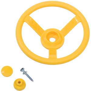 Gelbes Axi Lenkrad (29 cm) für Spielgeräte, inkl. Zubehör für die Montage.