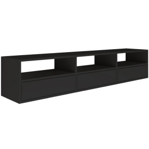 Schwarzes Selsey TV-Hängeboard Framme 150 cm. Modernes Lowboard mit 3 offenen Fächern und 3 Klappen für viel Stauraum.