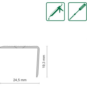 Treppenprofil simple-fix, Alu silber, L-Form mit Maßen 245 x 20 x 900 mm, schraubbar.
