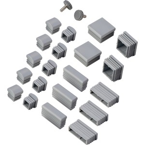 Fußkappen Set für Vamo Gartenmöbel, 22-teilig, hellgrau, aus Kunststoff.