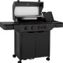 Schwarzer Jamestown 4-Brenner Gasgrill Knox II mit offenem Deckel und Seitenbrenner.