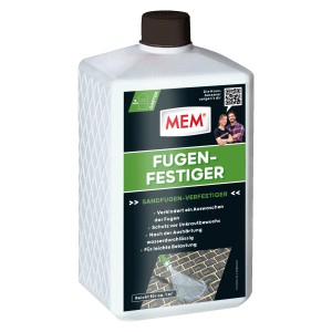 Weiße Flasche MEM Fugen-Festiger 1 l für Bauabdichtungen zur Verfestigung von Sandfugen.