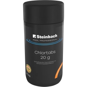 Schwarze Dose Pool Professional Chlortabs 1 kg zur Pool Desinfektion.