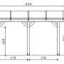 Technische Zeichnung: Skan Holz Terrassenüberdachung Bormio, Maße 434x350 cm, Leimholz Natur.