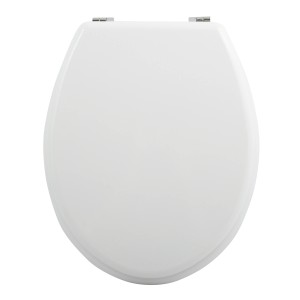 Weißer MSV WC-Sitz aus MDF mit Zinkscharnieren, 44,5x36x5,5 cm.
