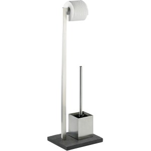 Wenko Stand WC-Garnitur Slate Rock aus Edelstahl mit WC-Bürste und Papierhalter.