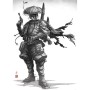 Schwarz-weißes Star Wars Wandbild: Samurai Bounty Hunter mit Hut und Blaster, 50x70 cm.