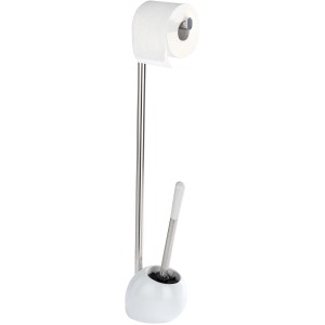 Wenko WC-Garnitur Polaris Weiß: Stand-WC-Bürste mit Papierhalter aus Keramik und Edelstahl.