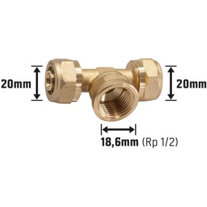 LUX Klemm-T-Stück aus Messing, Ø 20 mm x 18,6 mm (Rp 1/2) für die Verbindung von drei Rohrteilen.