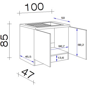 Skizze Flex-Well Classic Komplettspüle 100x50 cm, weiß, mit Maßen. Ideal für Spülenunterschränke.