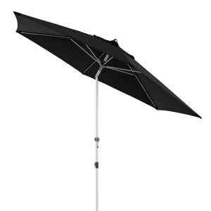 Schwarzer Doppler Marktschirm Expert, Ø 306 cm, mit Kurbel und silbernem Gestell.