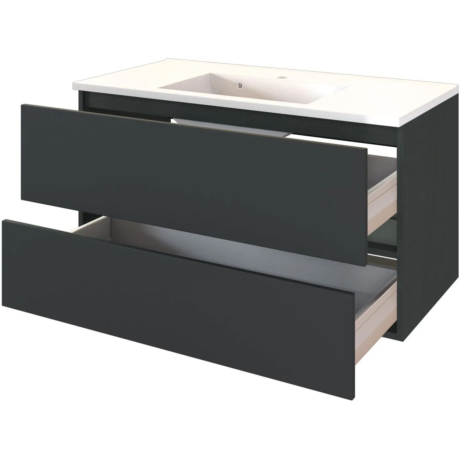 Held Möbel Waschtisch-Set Verona, 100 cm, matt Grau-Graphitgrau mit Mineralgussbecken und zwei Auszügen.