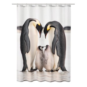 Kleine Wolke Duschvorhang Jacksons mit Pinguin-Familie in Schwarz-Weiß, 180x200 cm.