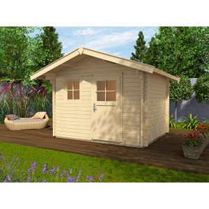 Weka Holz-Gartenhaus Belluno B Natur, 380x370 cm, mit Satteldach und Tür.
