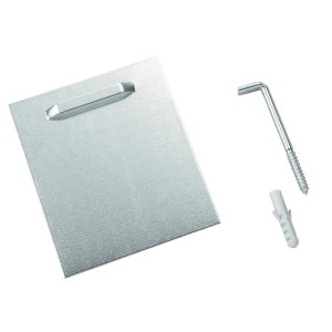 Spiegel-Aufhängeblech mit Schraube und Dübel für einfache Spiegelmontage.