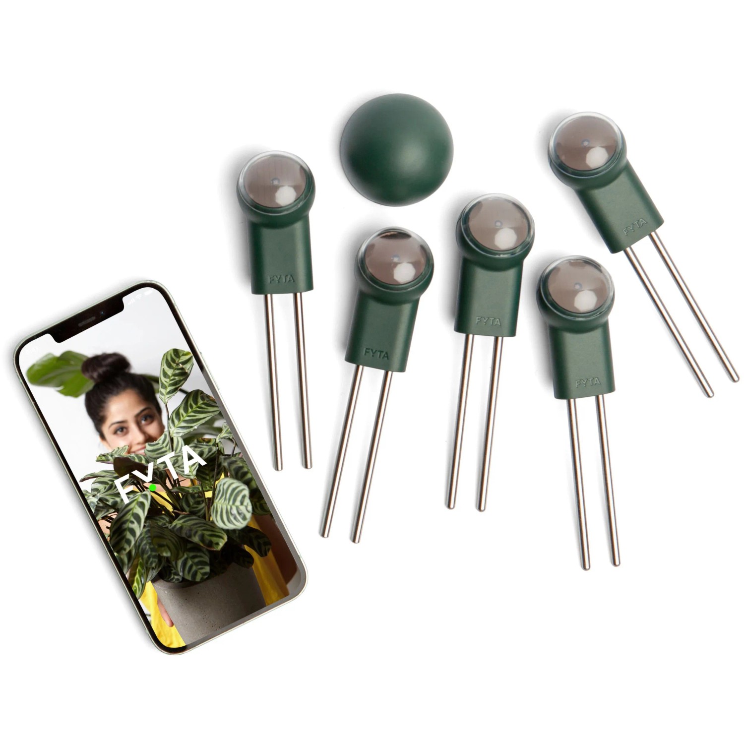 Fyta Beam Pflanzensensor 6 in 1 Set mit Wi-Fi Hub und Smartphone App zur Messung von Bodenwerten.