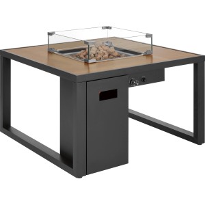 Casas Lounge-Feuertisch für Terrasse/Garten, 95x95cm, mit Glaswindschutz und Lavasteinen.