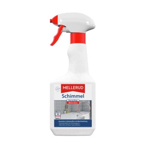 Weiße Mellerud Schimmel-Vernichter Sprayflasche 500ml mit rotem Sprühkopf. Entfernt Schimmel, Pilze von Fliesen, Fugen, Wänden.