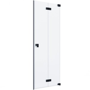 Schöner Wohnen Dusch-Drehfalttür, 90x200 cm, Schwarzmatt, rahmenlos, mit klarem Glas.