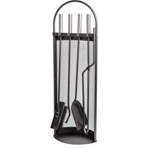 Aduro Kaminbesteck Baseline 1, 4-teilig, schwarz, mit Ständer, Schaufel, Besen, Zange und Schürhaken.