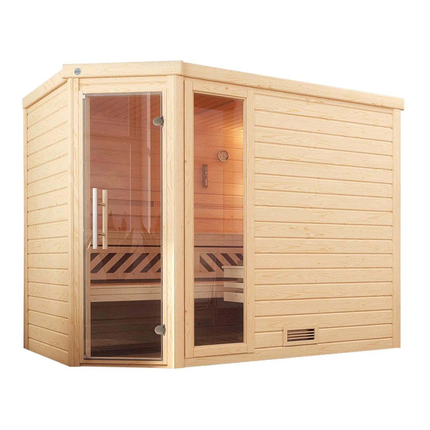 Weka Massivholzsauna Turku 3 Sparset mit Glastür und Fenster, Fichtenholz natur