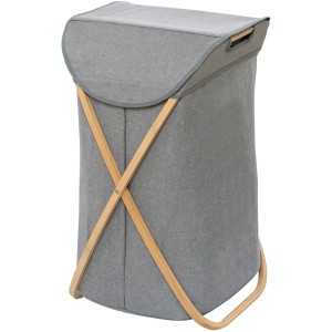 Wenko Wäschesammler Bahari, 79 l, Bambus, grau mit Deckel.