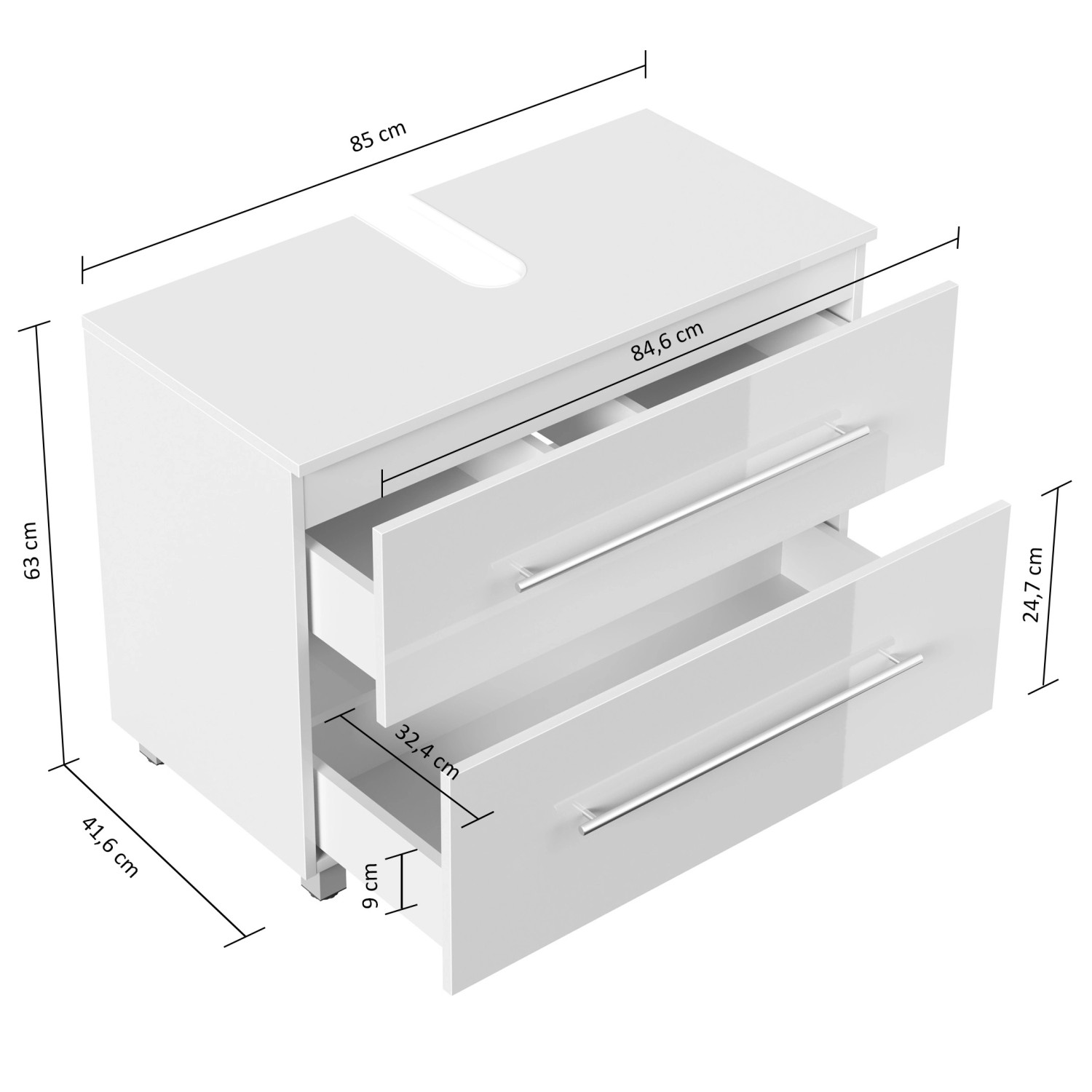 Posseik Waschtischunterschrank Mondial, 85 cm, Grafit, mit 2 Schubladen und Füßen.