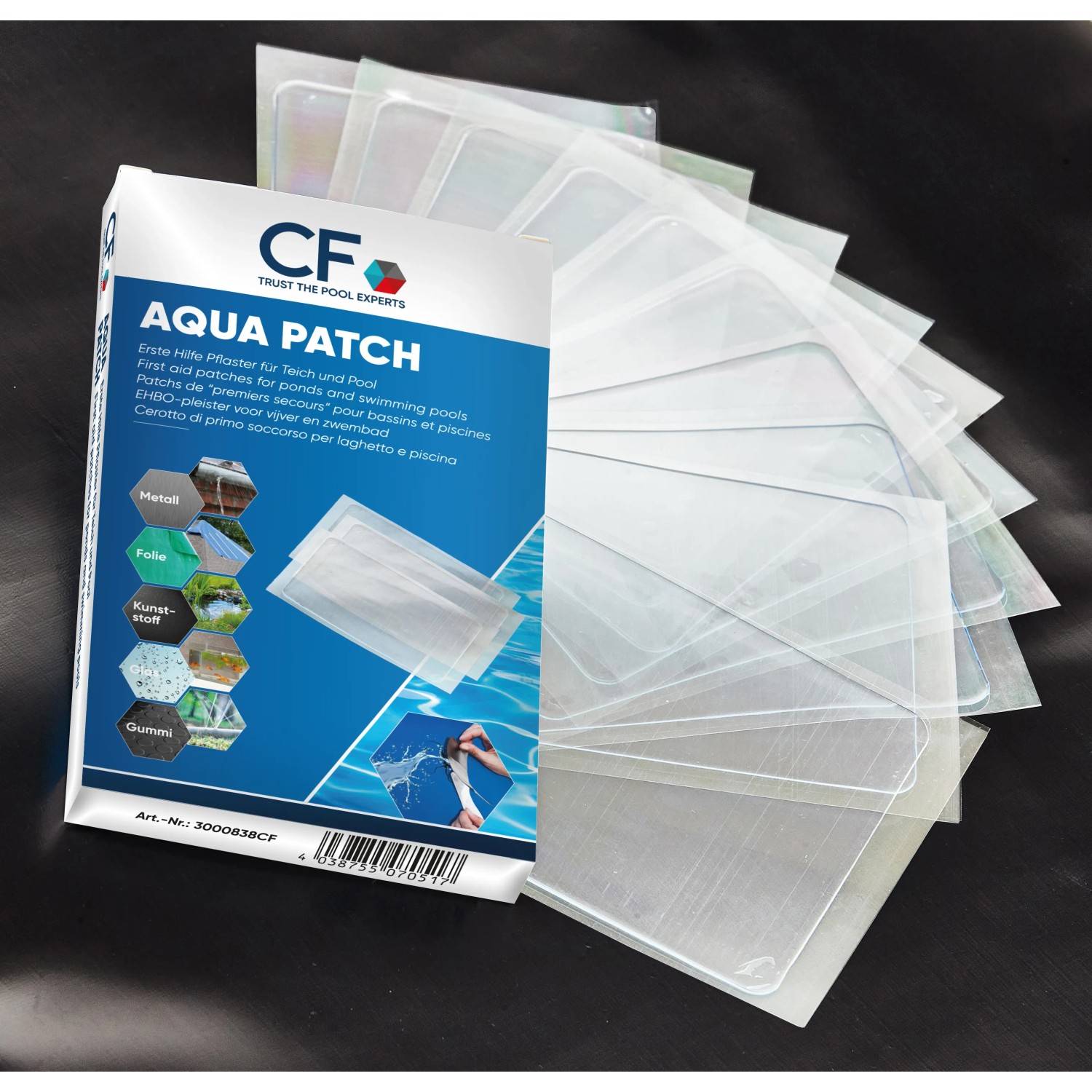 CF Aqua Patch Pflaster für Teich und Pool, 10 Stück. Reparatur-Set für Folie und mehr.