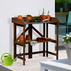 Dobar Pflanztisch Faltbar mit Ablage 86 x 43 x 88 cm Dunkelbraun FSC®