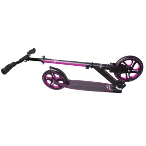 Pink-schwarzer Muuwmi Aluminium Scooter Pro Tretroller mit 215 mm Rollen, höhenverstellbar für Kinder & Erwachsene.