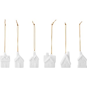Dekoaufhänger Häuser Keramik Weiß Glänzend 3er-Set 2-fach sortiert