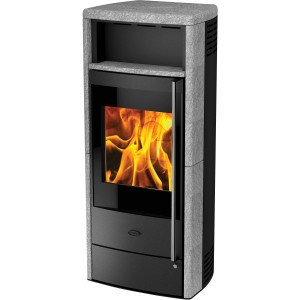Fireplace Teramo Kaminofen, 6 kW, Speckstein, schwarz. Dauerbrandofen mit Automatik.