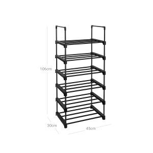 Schwarzes Songmics Schuhregal mit 6 Ebenen, 30x45x106 cm, für bis zu 12 Paar Schuhe.