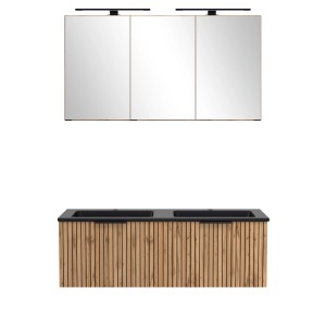 Held Möbel Waschtisch-Set Becken Schwarz 200 x 120 x 47 cm Eiche 2-tlg.