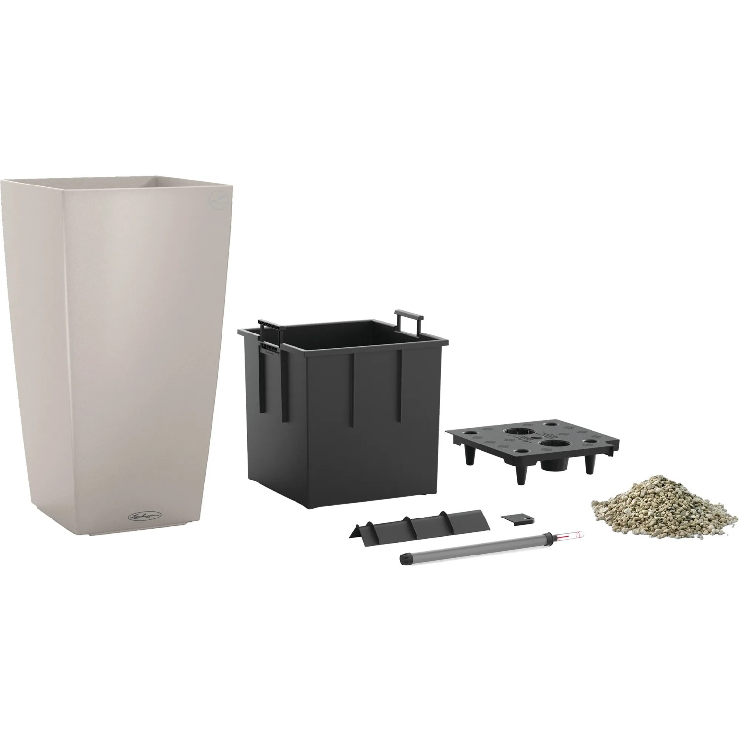 Lechuza Cubico Color Pflanzgefäß, 22x22x41 cm, sandbraun, mit Bewässerungssystem und Zubehör.